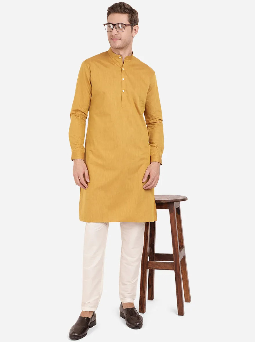 Marigold Yellow Self Textured Regular Fit Modi Kurta | JadeBlue