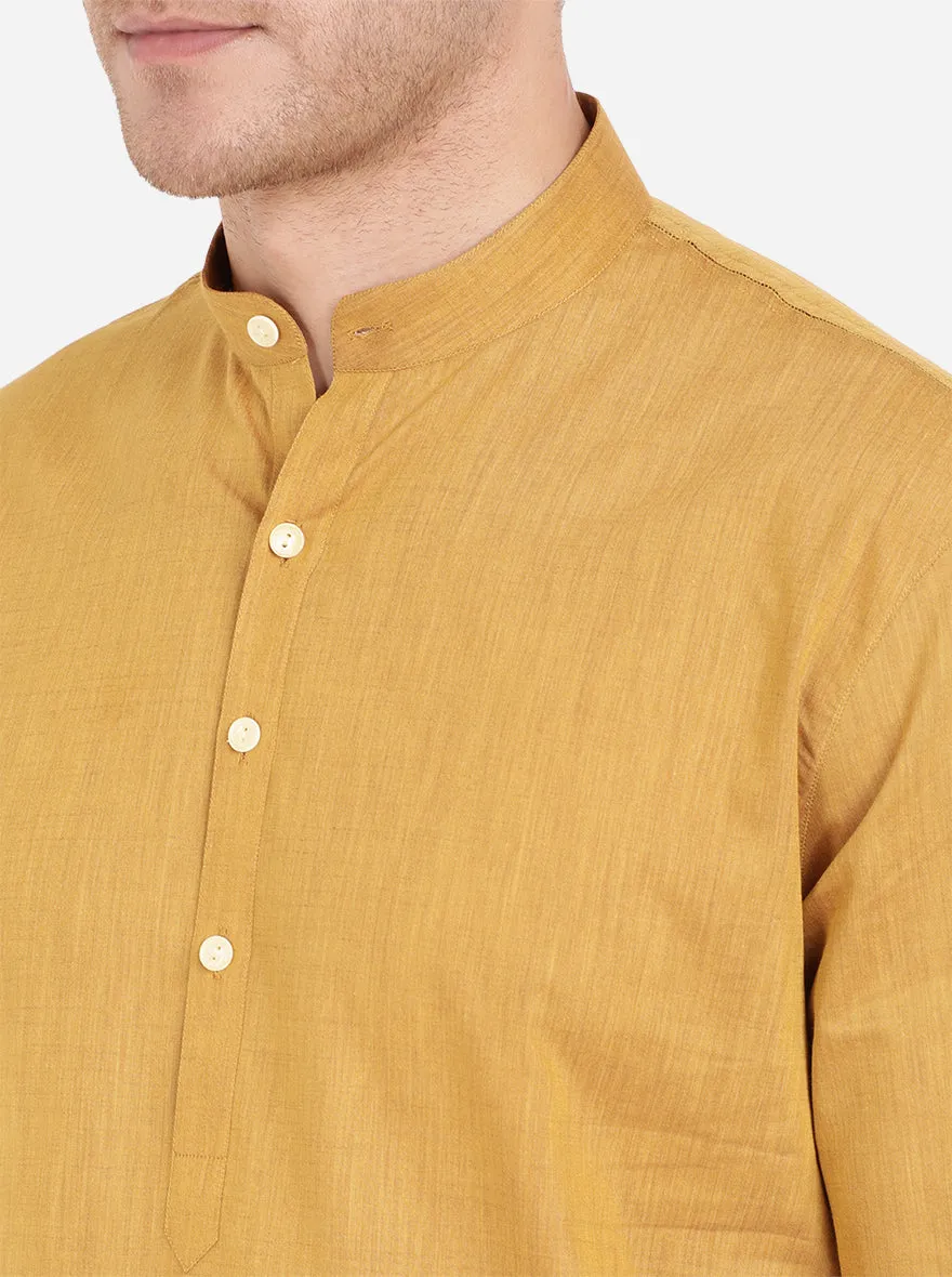 Marigold Yellow Self Textured Regular Fit Modi Kurta | JadeBlue