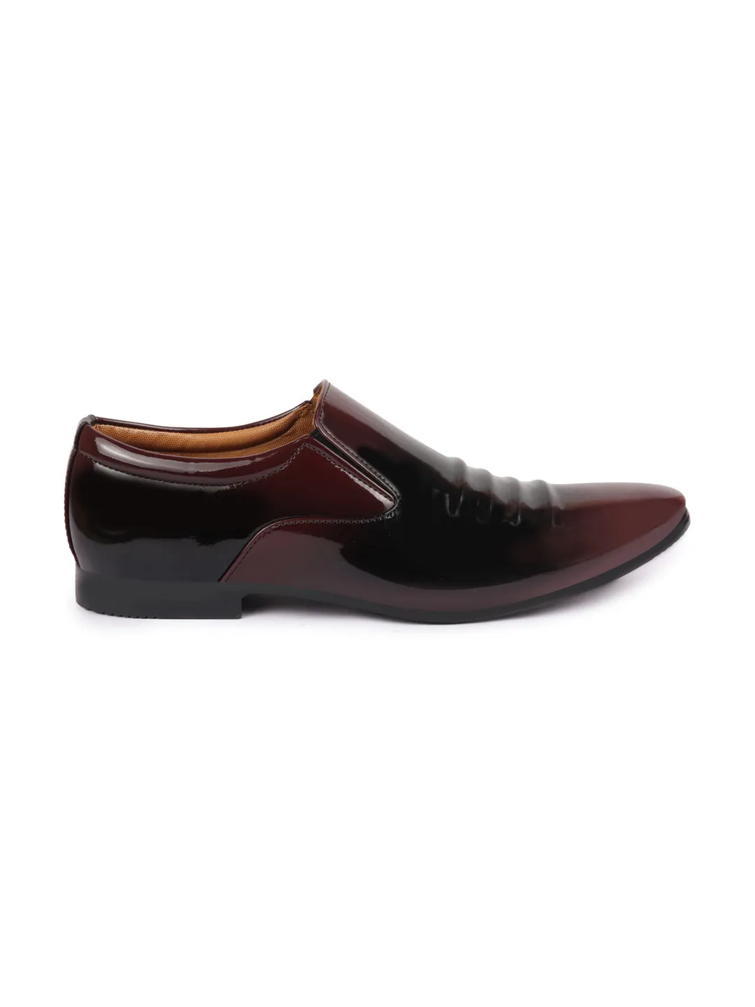 Men Brown Casual Patent Leather Slip-On Loafers