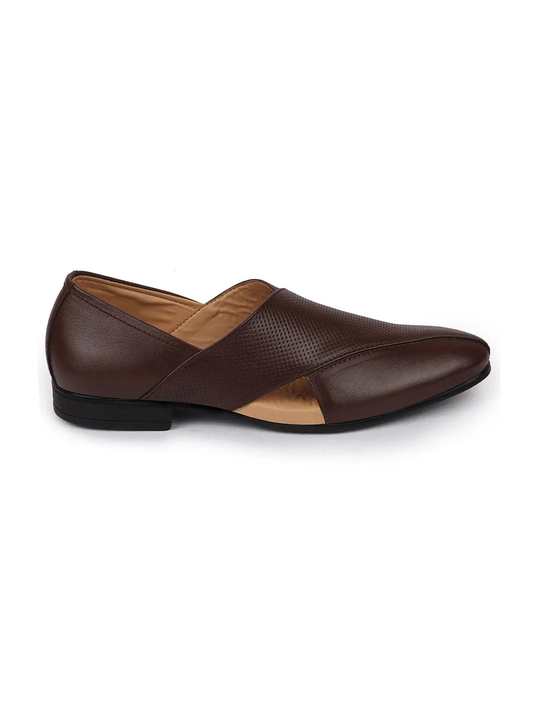 Men Formal Brown Peshawari Front Open Leather Slip On Shoes