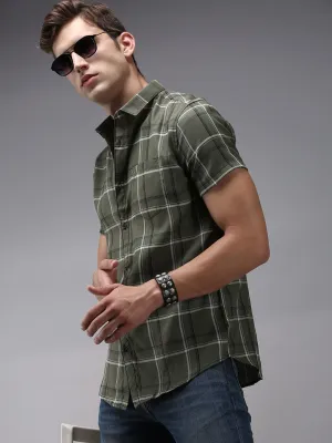 Men Green Checked Casual Shirt