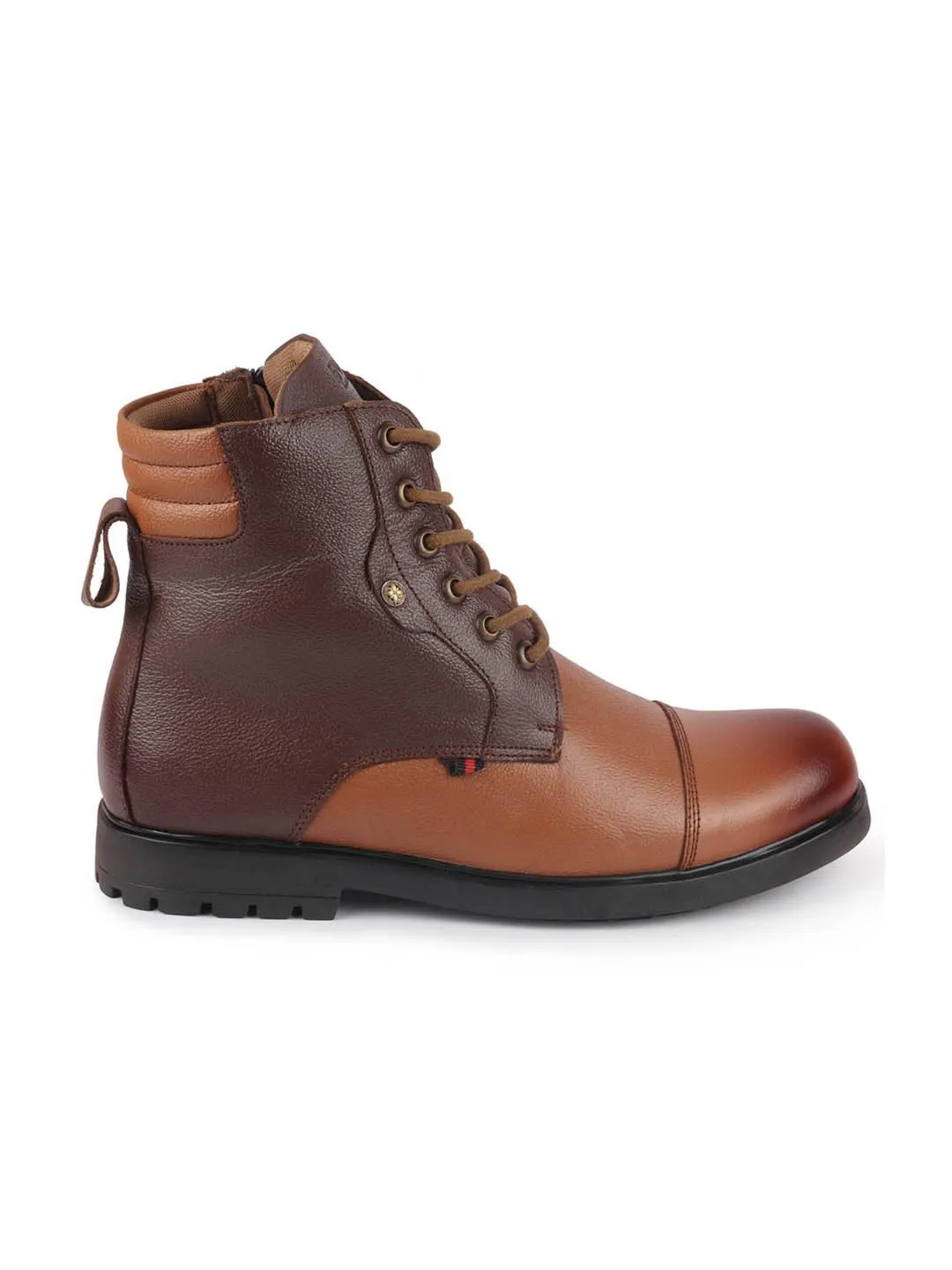 Men Tan Leather Lace Up High Top Boots