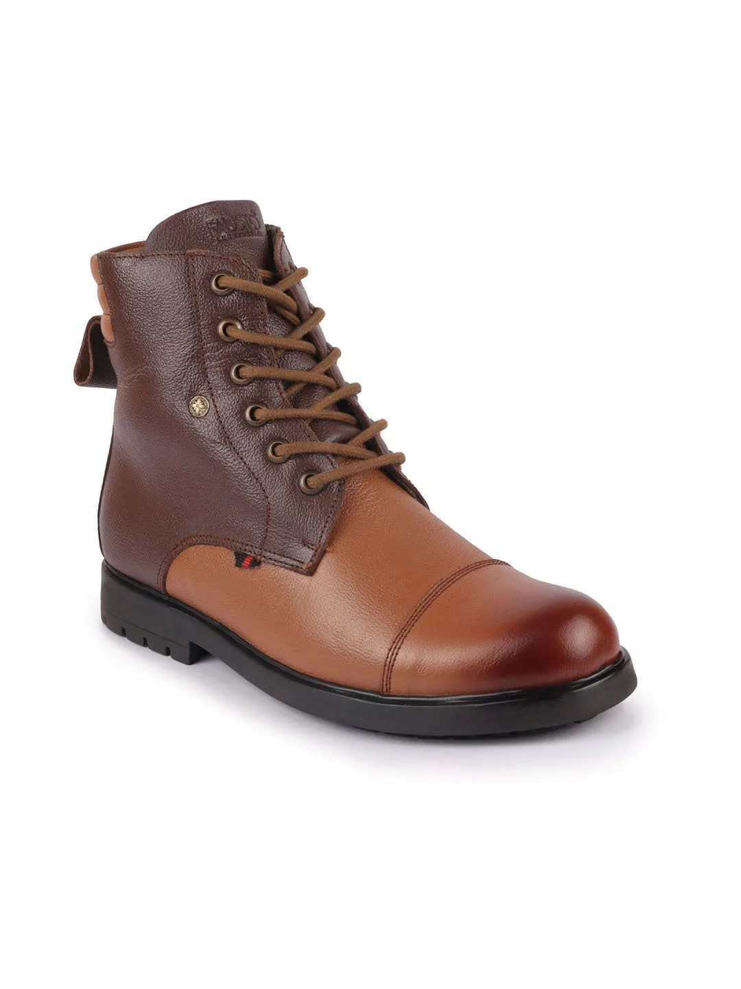 Men Tan Leather Lace Up High Top Boots