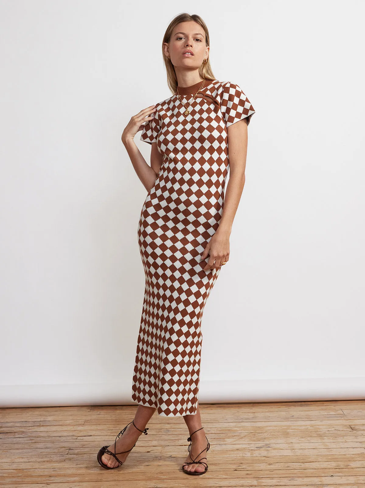 Millie Checker Knit Midi Dress