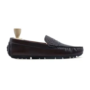 Moroni - Men's Dark Brown Calf And Hand Woven Calf Leather Driver Shoe