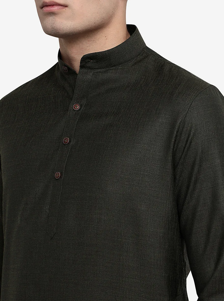 Olive Green Solid Regular Fit Modi Kurta | Modi Kurta