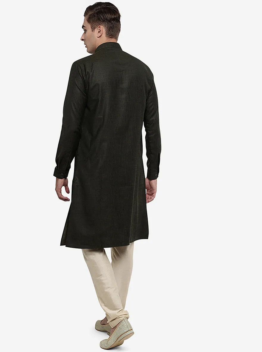 Olive Green Solid Regular Fit Modi Kurta | Modi Kurta