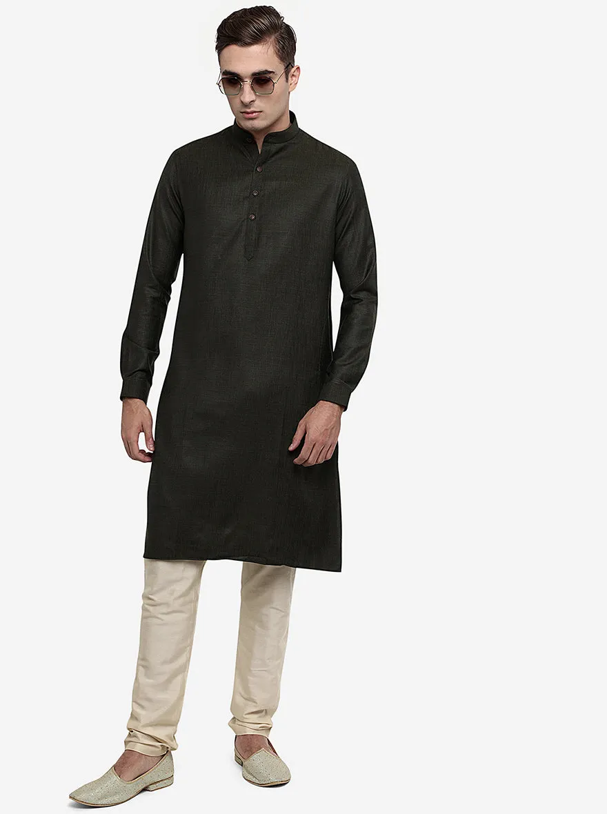 Olive Green Solid Regular Fit Modi Kurta | Modi Kurta