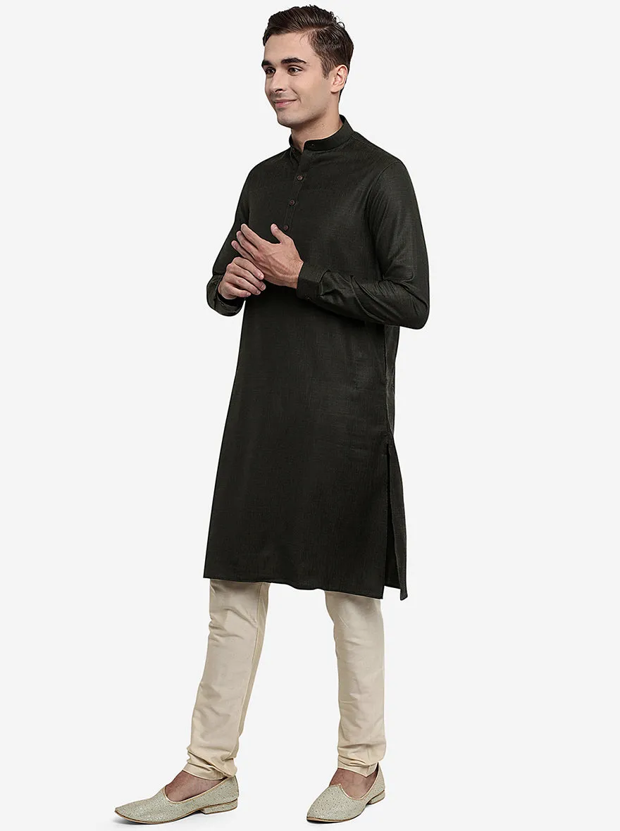 Olive Green Solid Regular Fit Modi Kurta | Modi Kurta