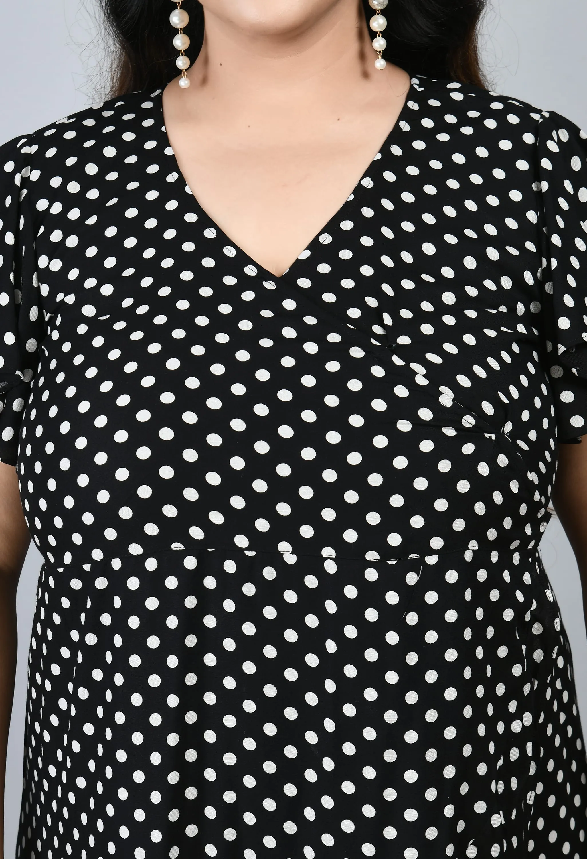 Plus Size Plus Size Black Polka Dots Wrap Dress