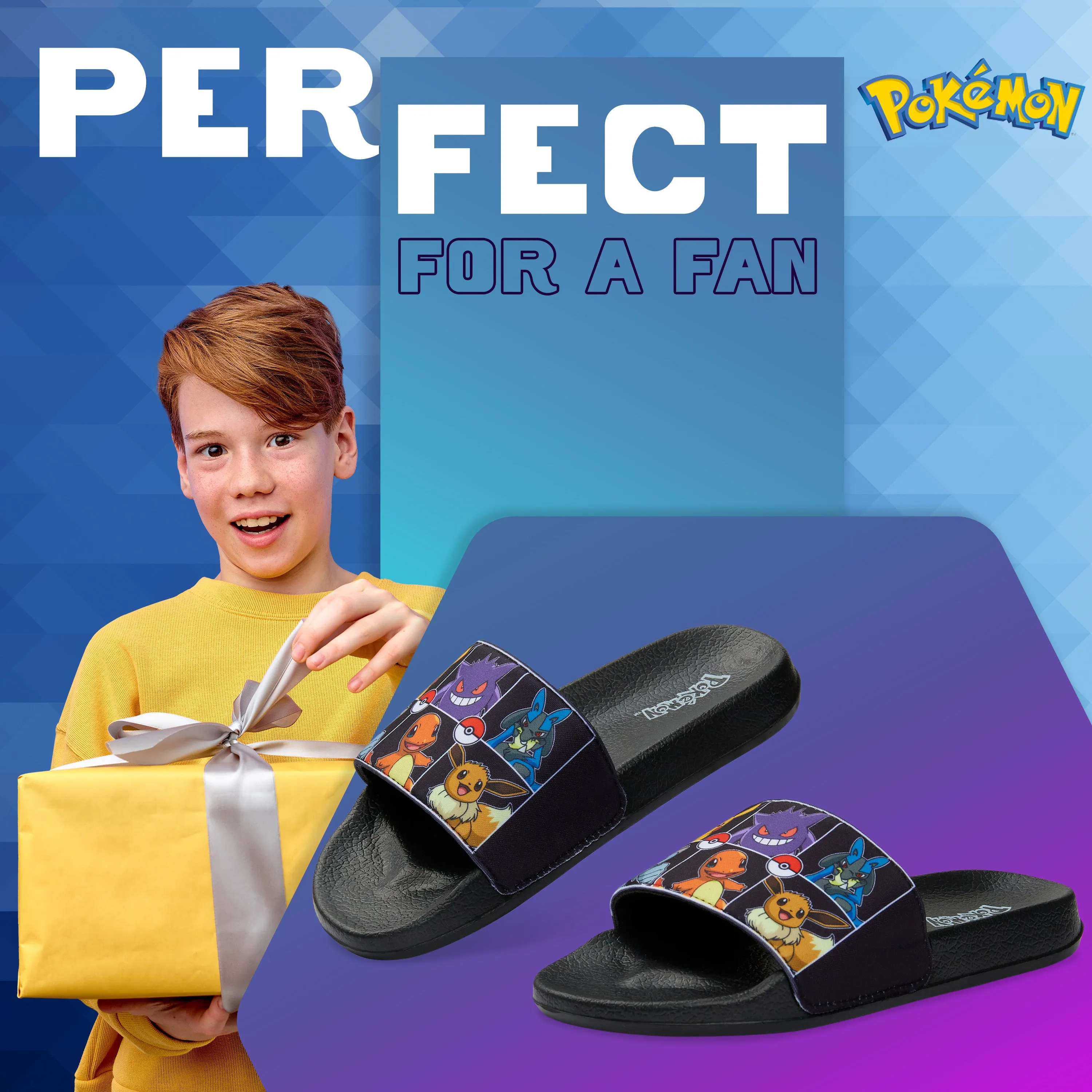 Pokemon Boys Sliders, Beach or Pool Shoes for Kids - Black/Multi