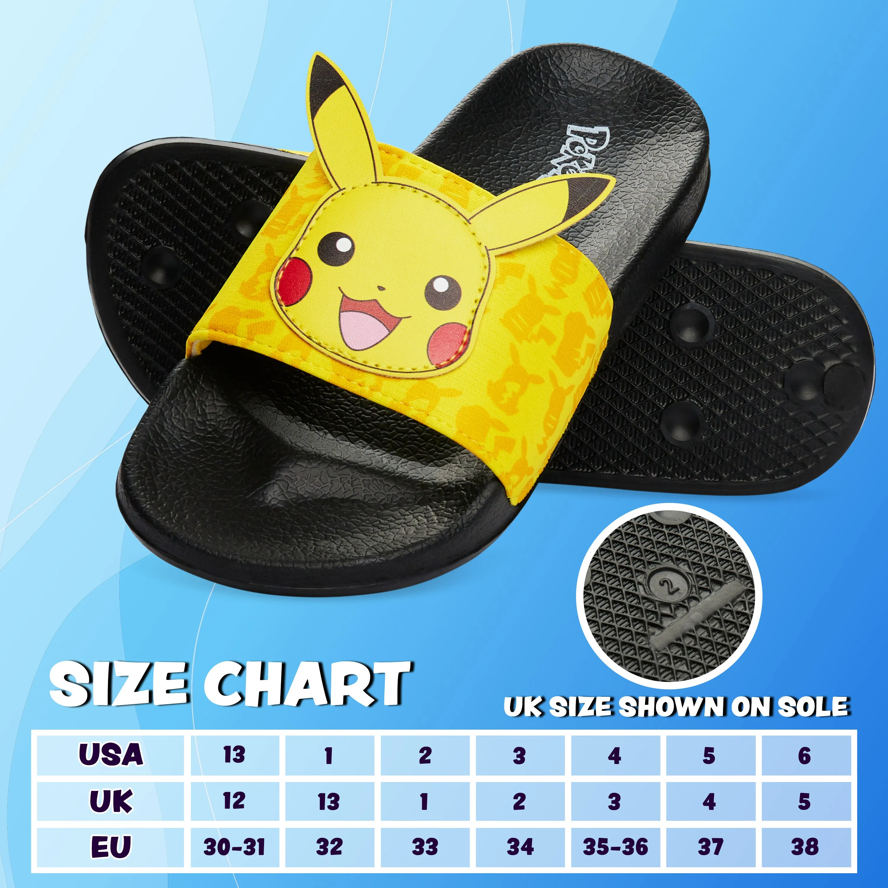 Pokemon Boys Sliders, Beach or Pool Shoes for Kids - Yellow