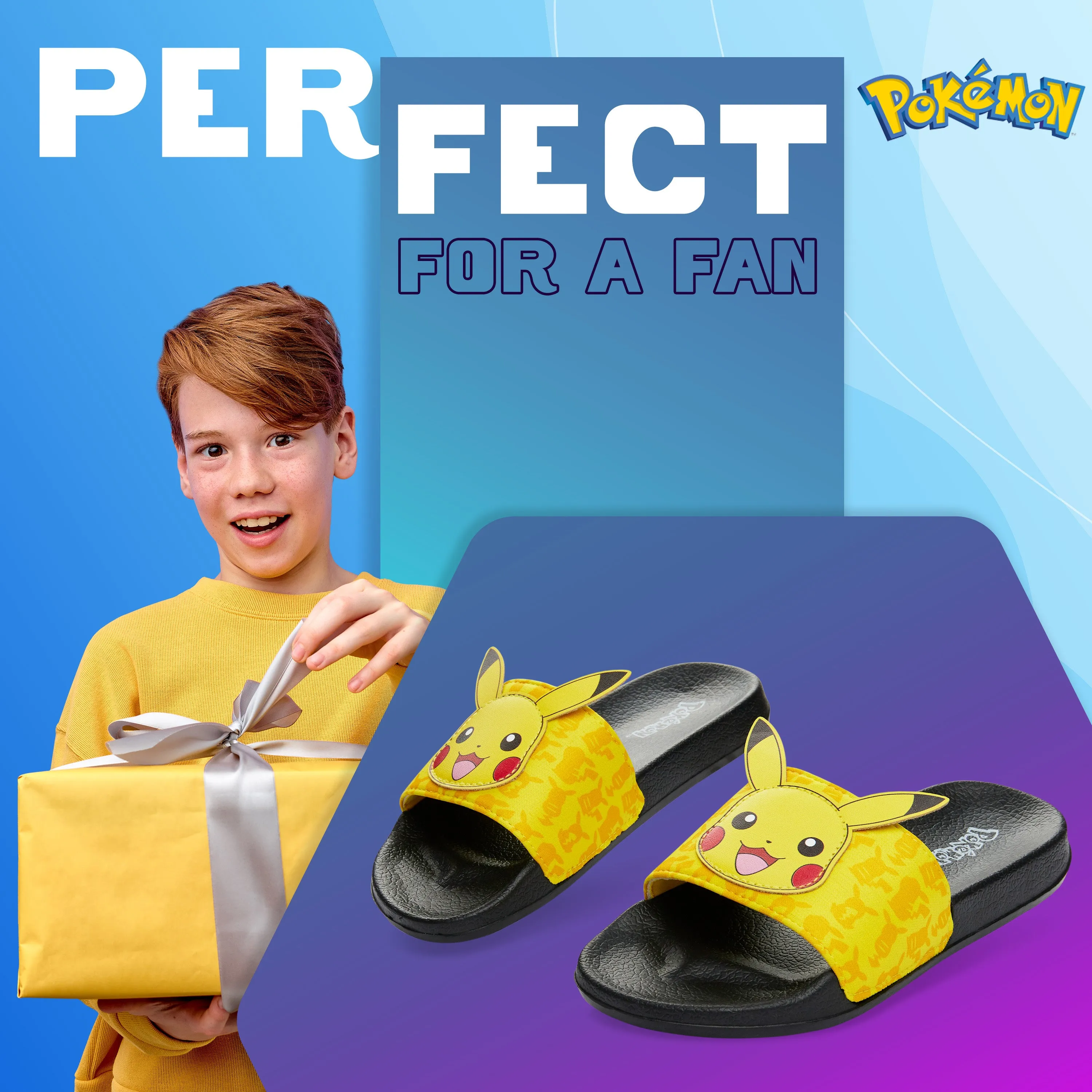 Pokemon Boys Sliders, Beach or Pool Shoes for Kids - Yellow