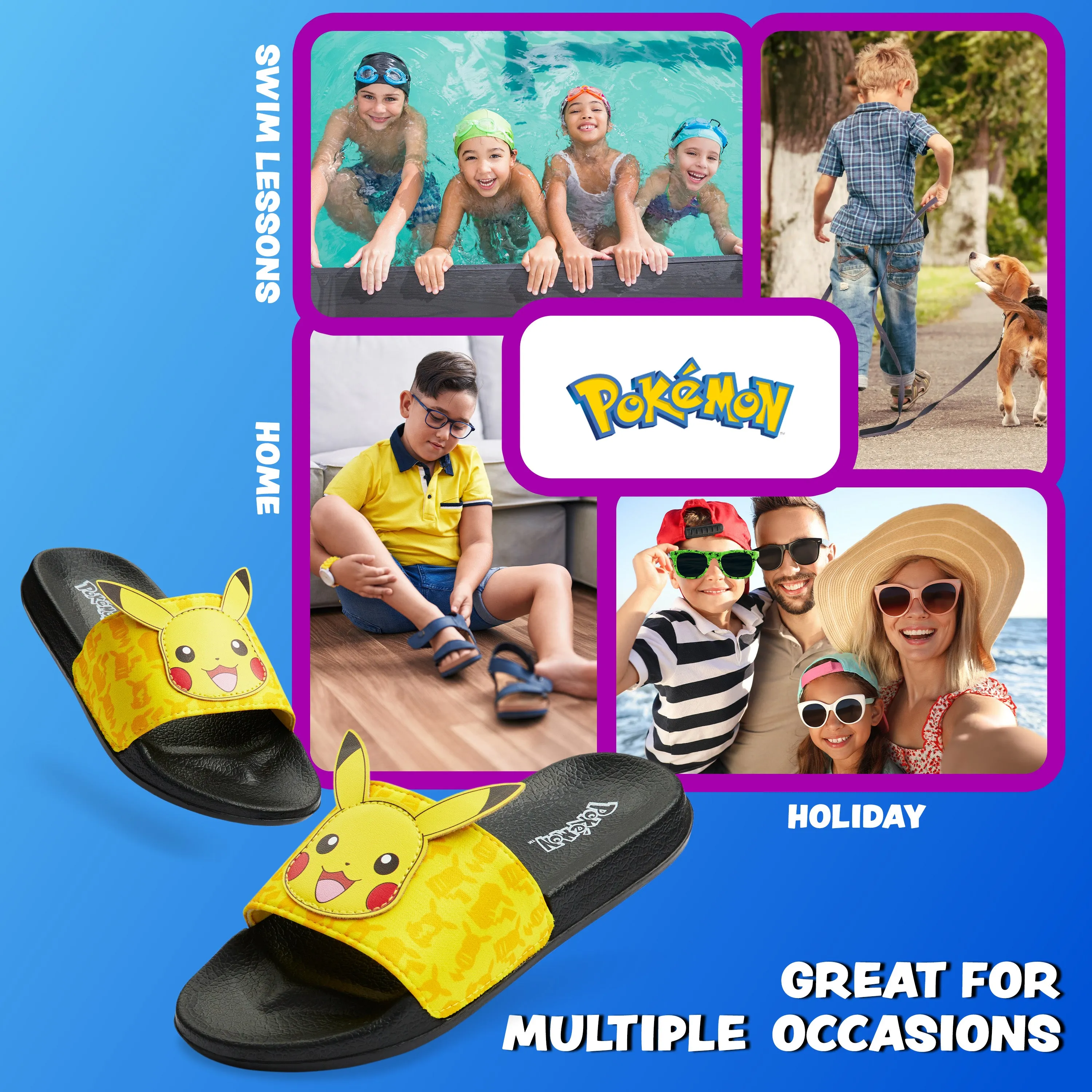 Pokemon Boys Sliders, Beach or Pool Shoes for Kids - Yellow