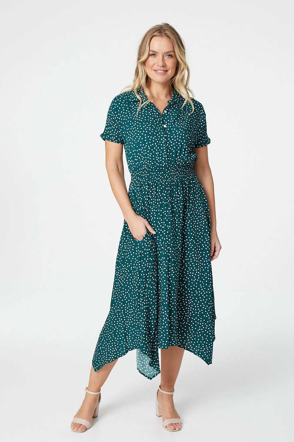 Polka Dot Midi Shirt Dress