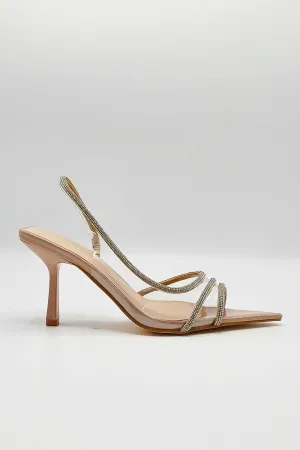 Rina Perspex Diamante Slingback Pointy Open-toe Sandals in Nude