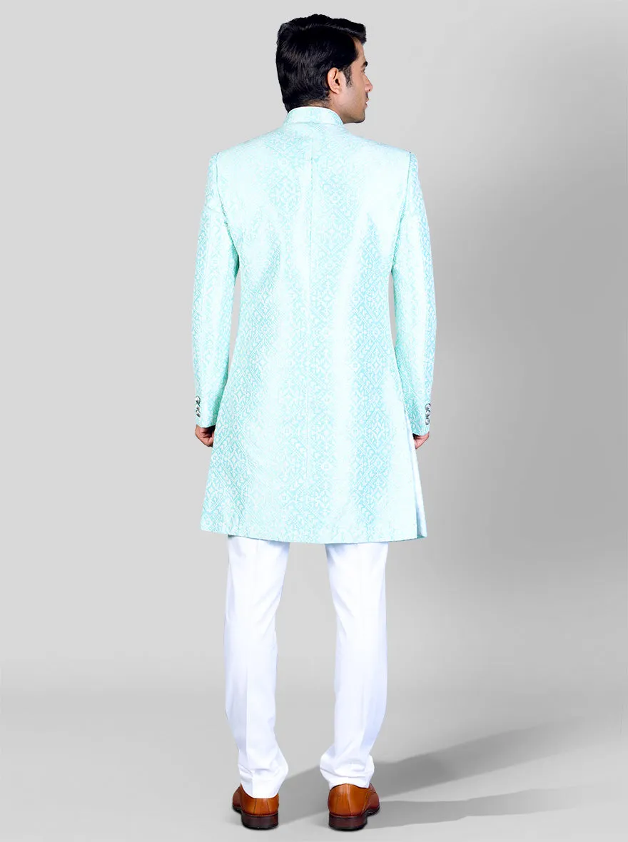 Sea Green & White Indowestern | Azania