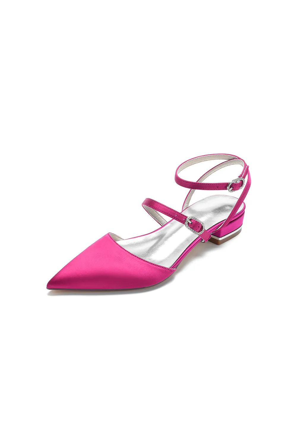 Simple Satin Pointed Toe Buckle Kitten Heels