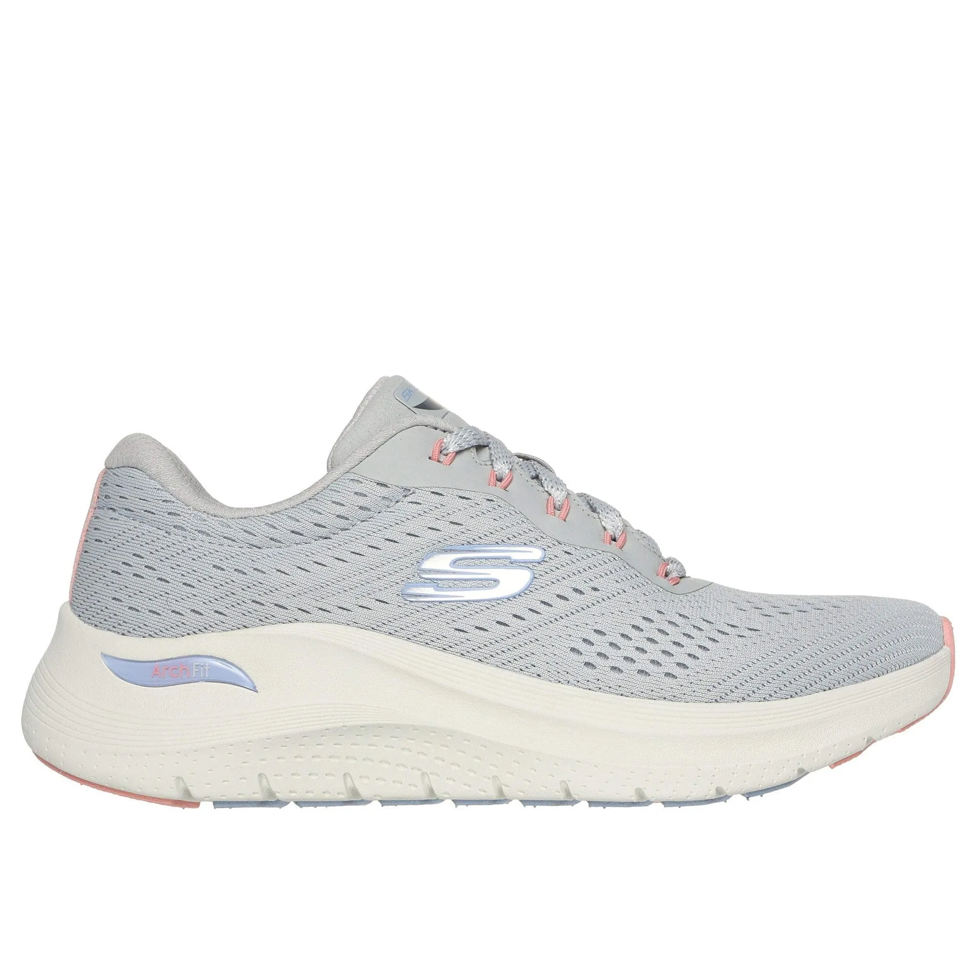 Skechers 150051 Arch Fit 2.0 - Big League Ladies Light Grey Multi Textile Vegan Arch Support Lace Up Trainers