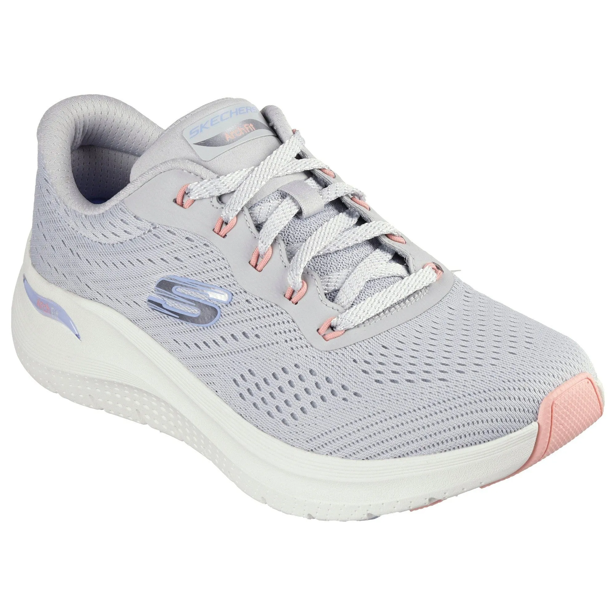 Skechers 150051 Arch Fit 2.0 - Big League Ladies Light Grey Multi Textile Vegan Arch Support Lace Up Trainers