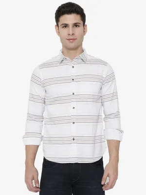 Snow White Strped Slim Fit Semi Casual Shirt | Greenfibre