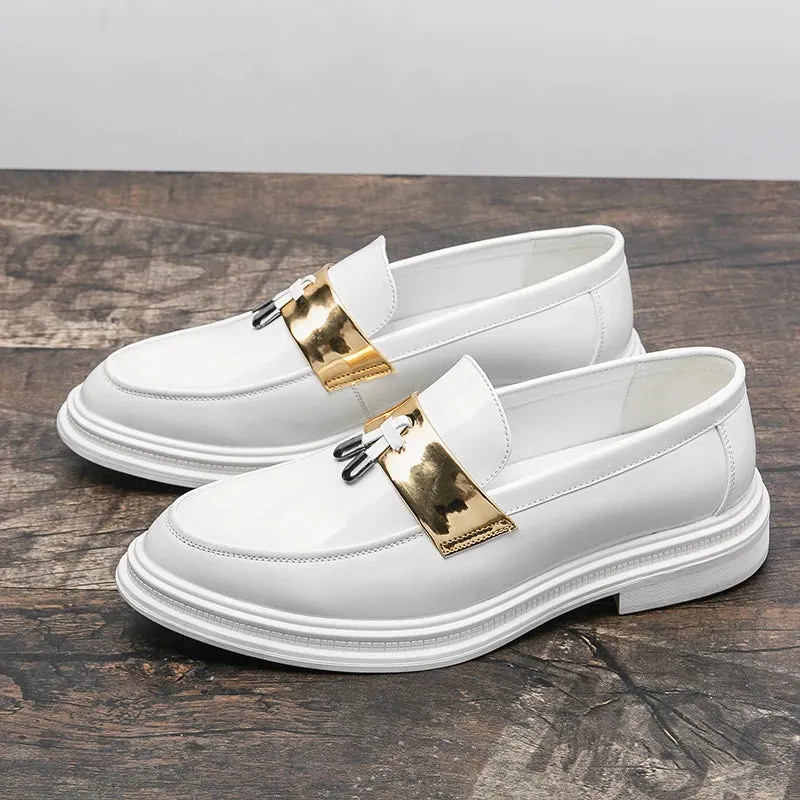 Solid Gold Lines Tassels Loafers