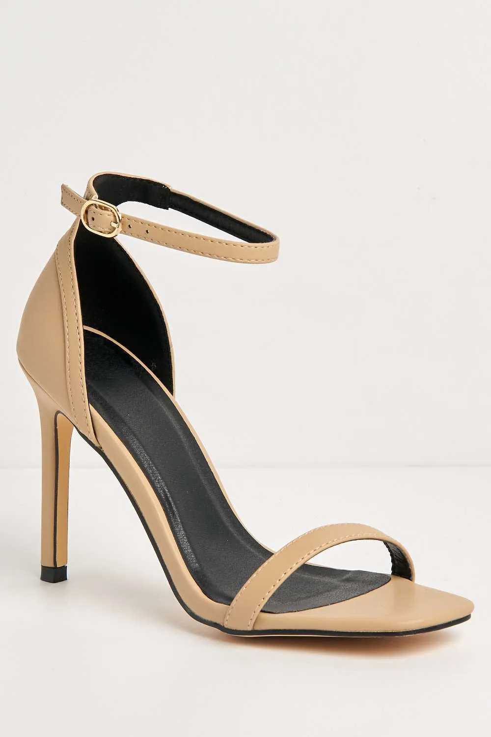 Sovia Ankle Strap Square Toe Heeled Sandals in Nude Matt