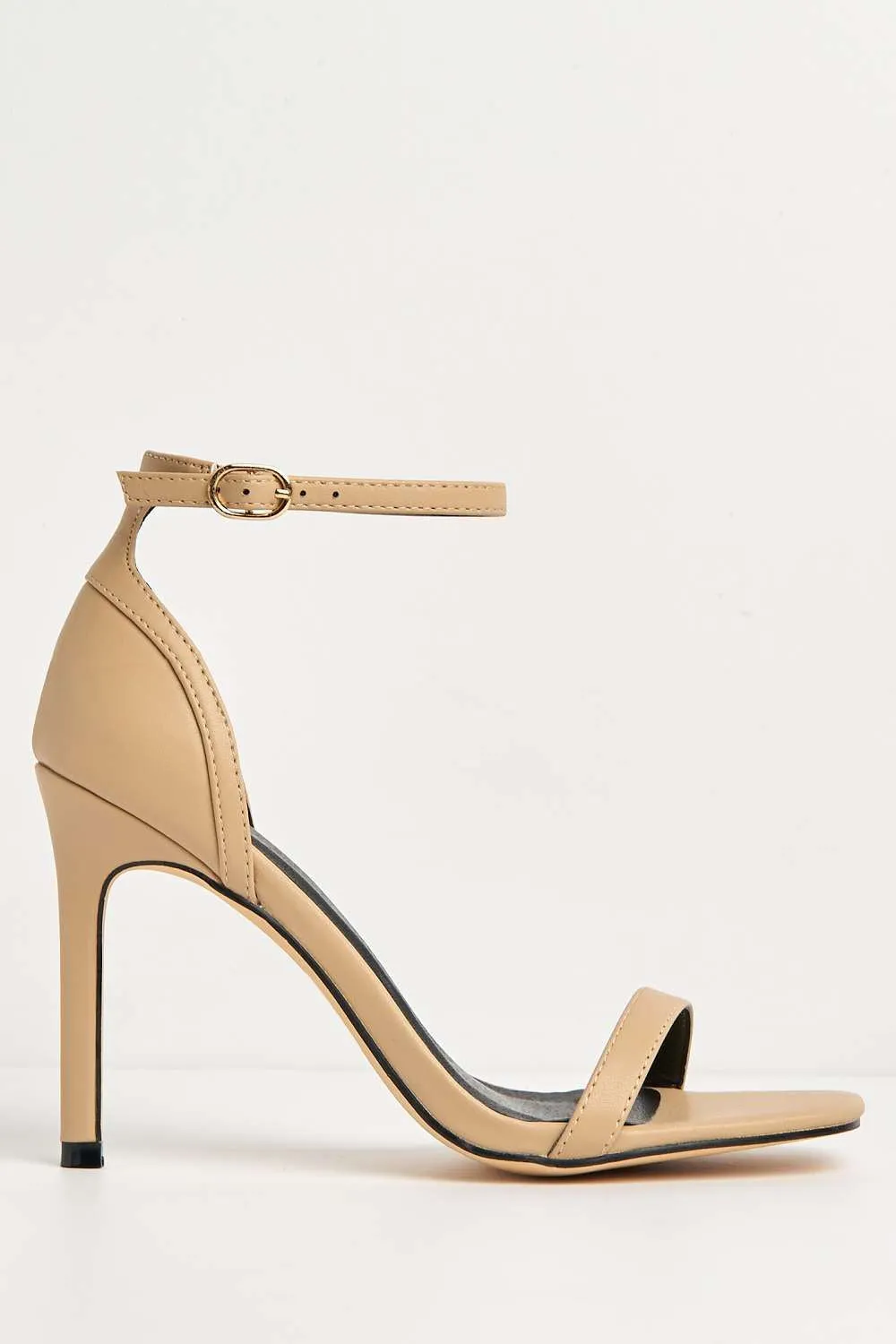 Sovia Ankle Strap Square Toe Heeled Sandals in Nude Matt