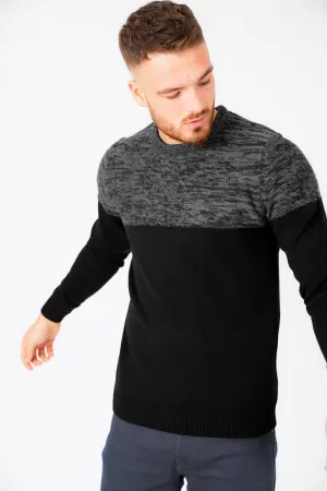 Squirrel Colour Block Knitted Jumper in Black / Castlerock Twist - Kensington Eastside