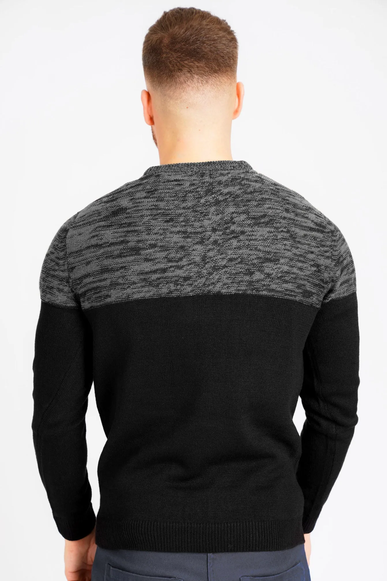 Squirrel Colour Block Knitted Jumper in Black / Castlerock Twist - Kensington Eastside