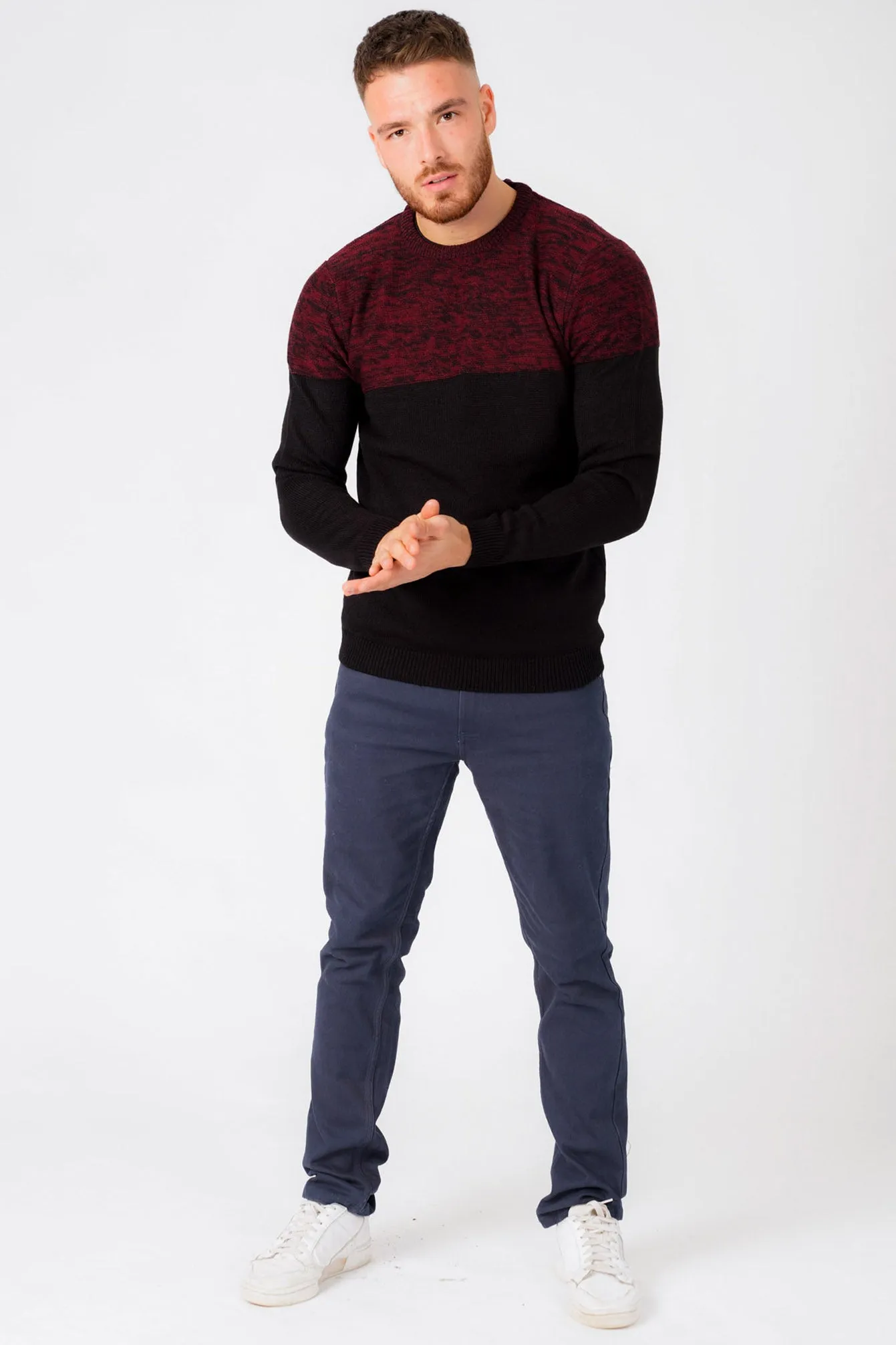 Squirrel Colour Block Knitted Jumper in Oxblood / Black Twist - Kensington Eastside