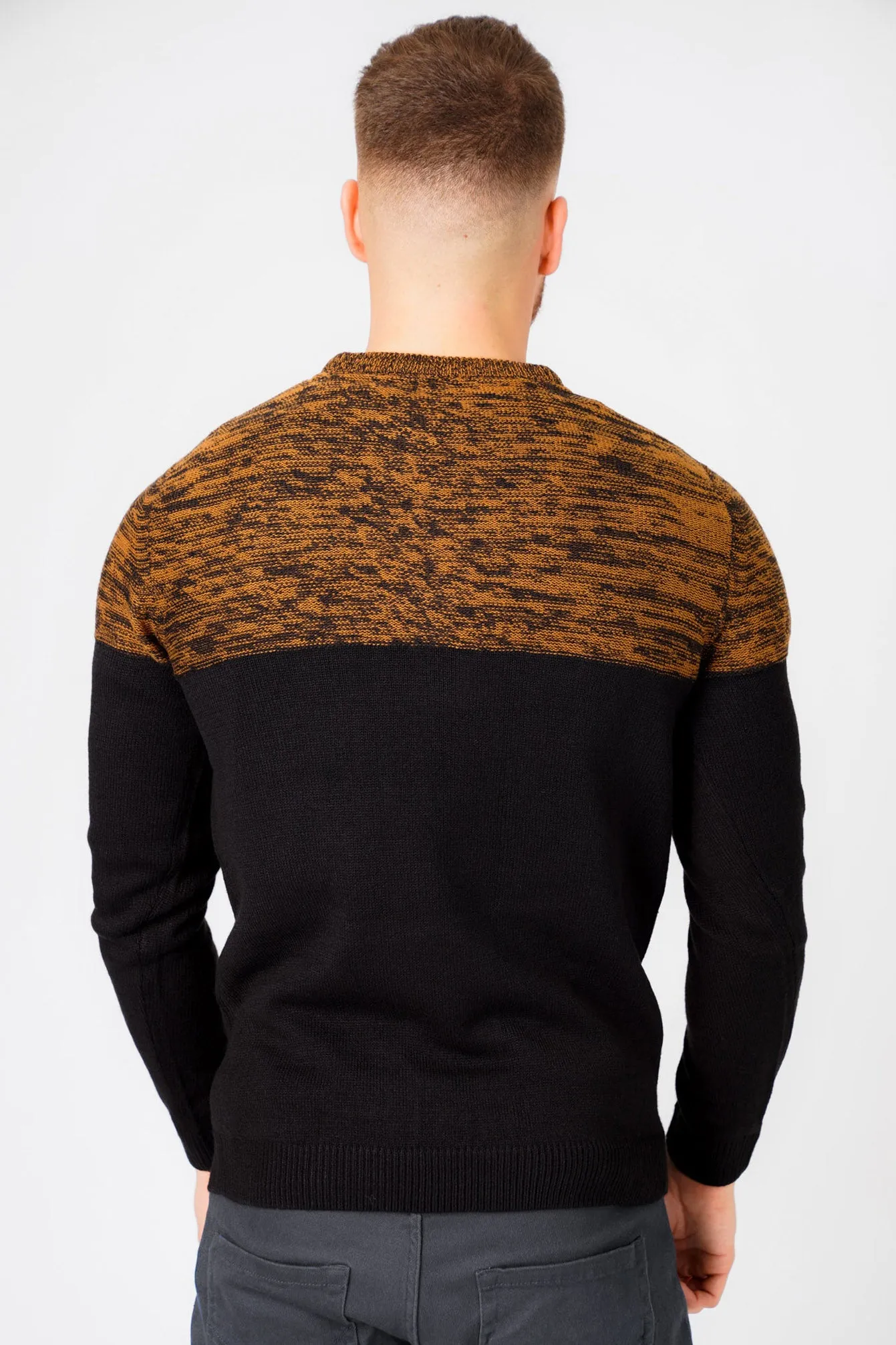 Squirrel Colour Block Knitted Jumper in Rubber Brown / Black Twist - Kensington Eastside