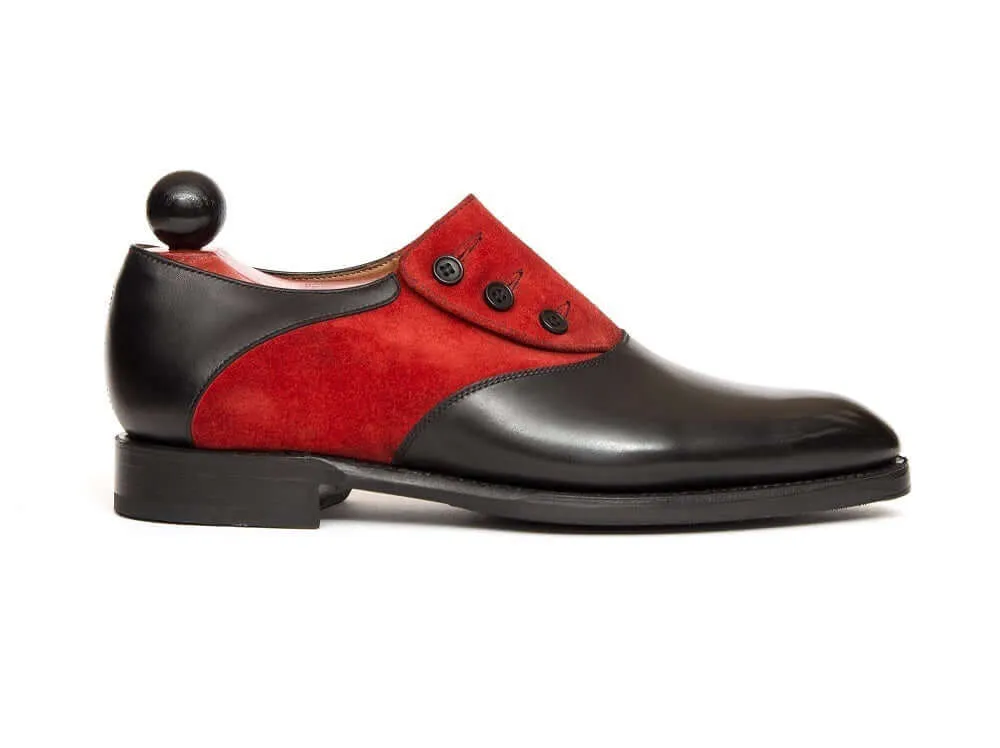 Stylish Handmade Black & Red Leather Button Loafers for Men, Custom man dress shoes