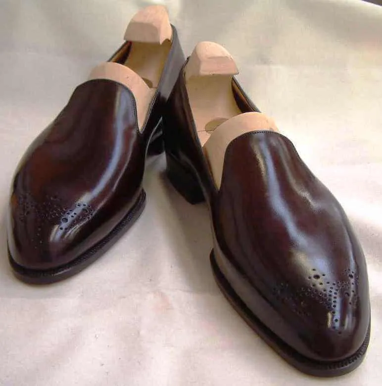 Stylish Men's Handmade whole cut leather shoes, Men Burgundy Loafers & Slip ons