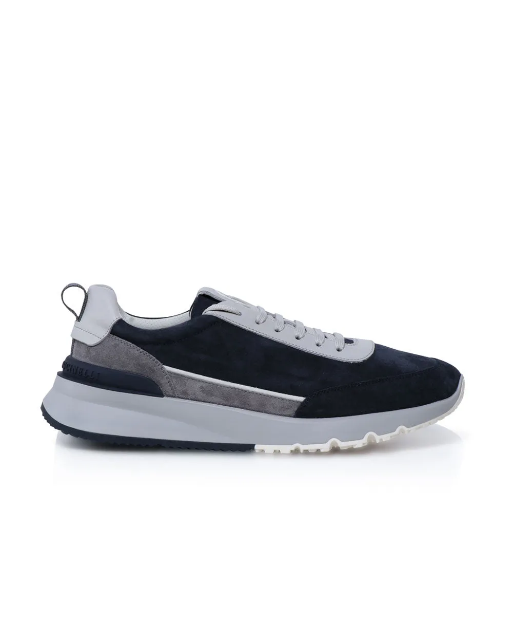 Suede and Knit Sneakers in White and Navy