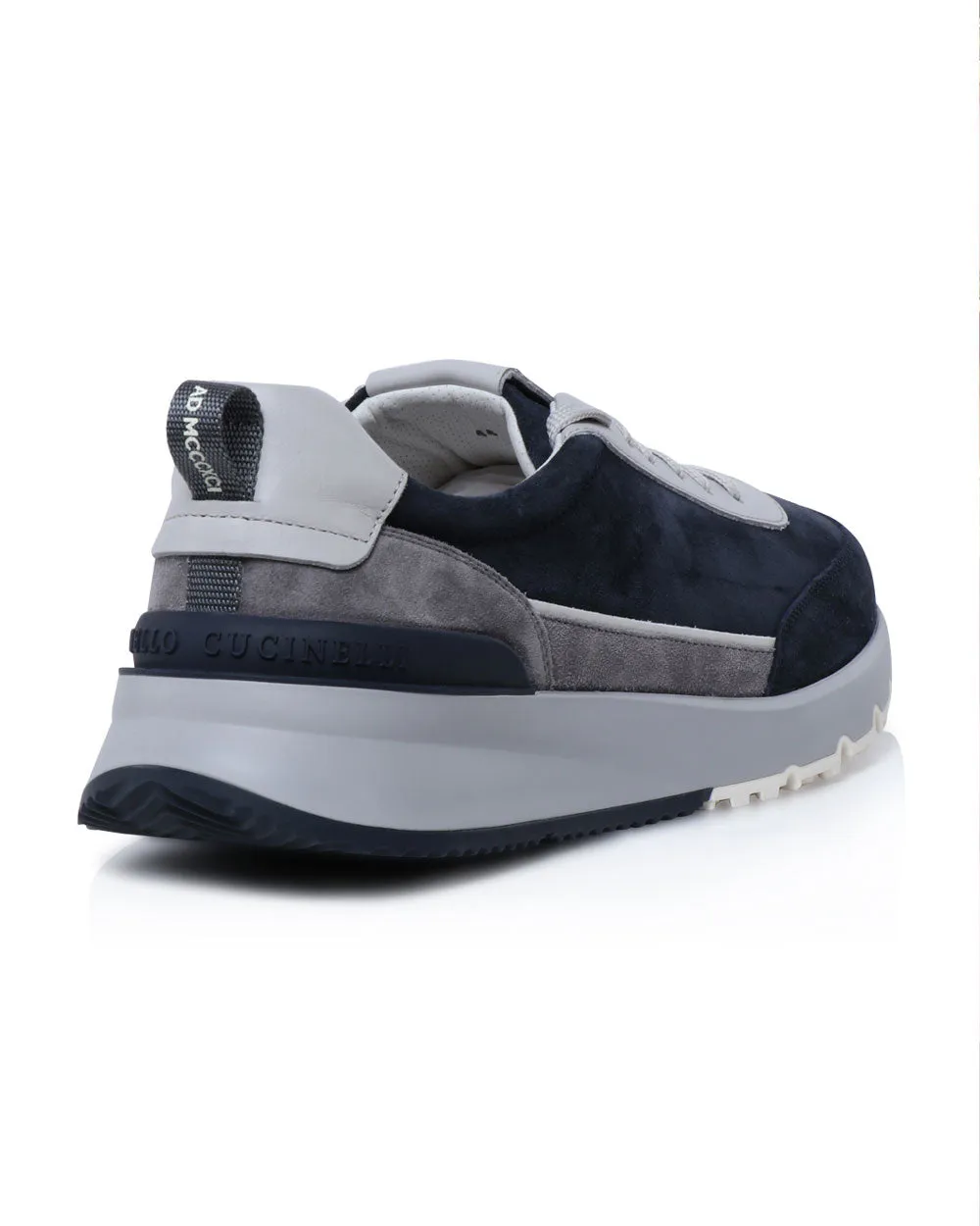 Suede and Knit Sneakers in White and Navy