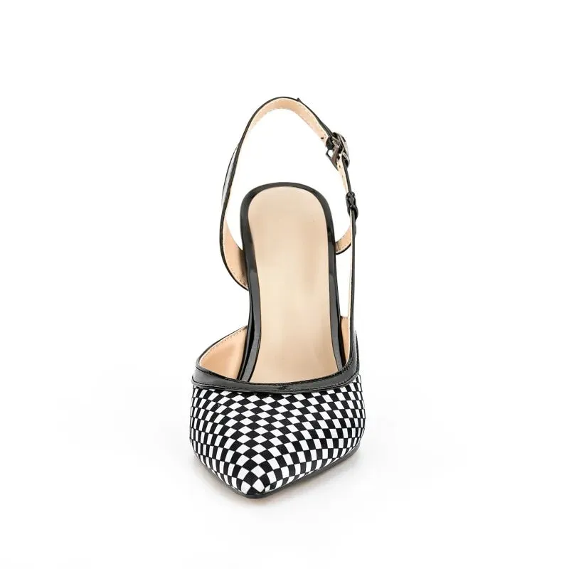 Trend4us Women's Chic Checkered Slingback Pointed Toe Heels