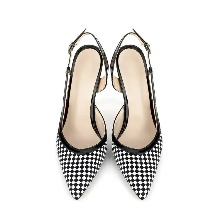 Trend4us Women's Chic Checkered Slingback Pointed Toe Heels