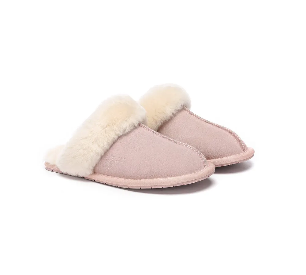 UGG Slippers Sheepskin Wool Suede Scuff Water Resistant Slippers Rosa