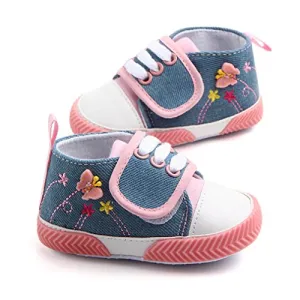 Unisex Baby Boy or Girl Denim Canvas First Walkers Sneakers, Pink and Blue