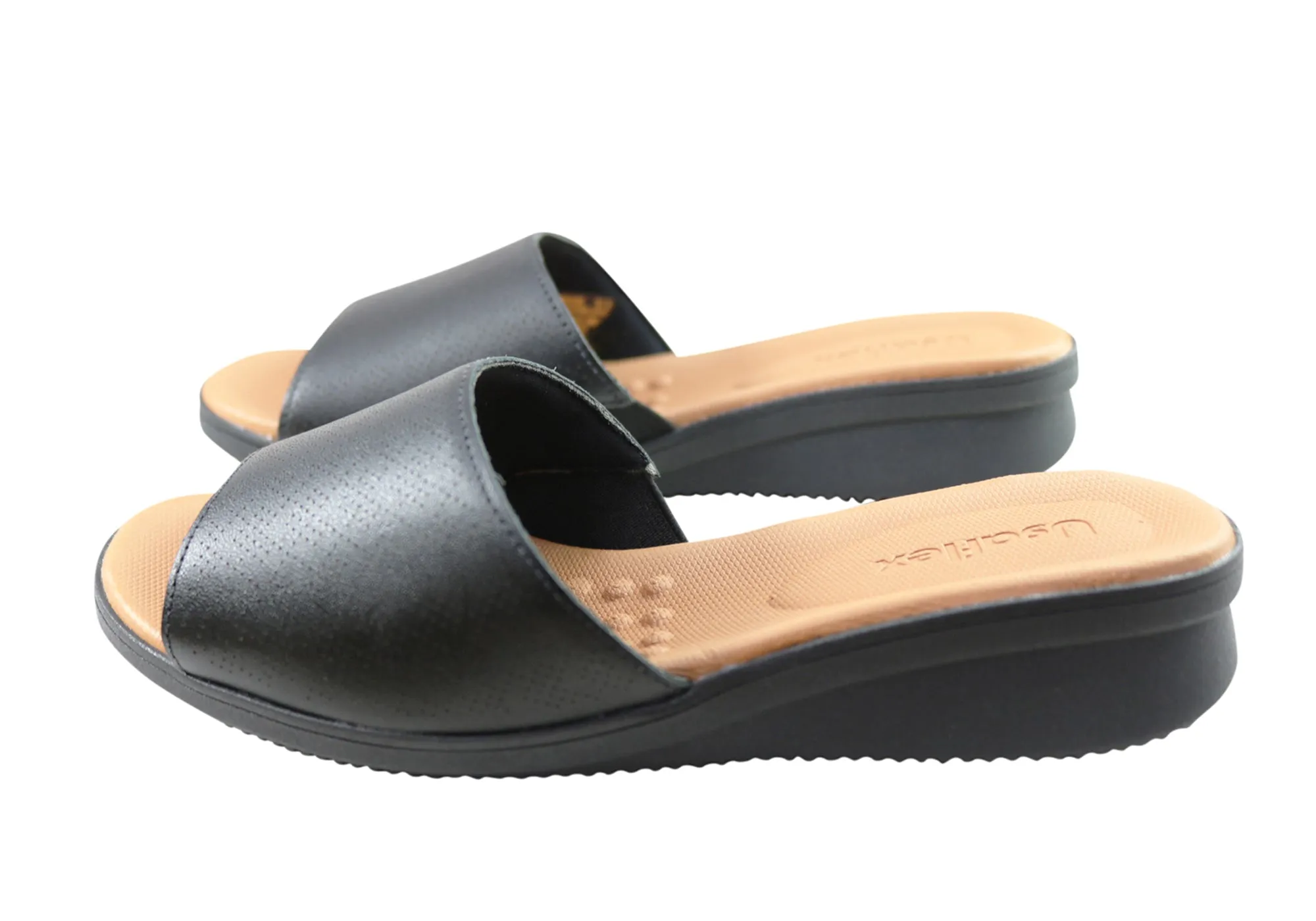 Usaflex Sunrise Womens Comfort Leather Slides  Made In Brazil