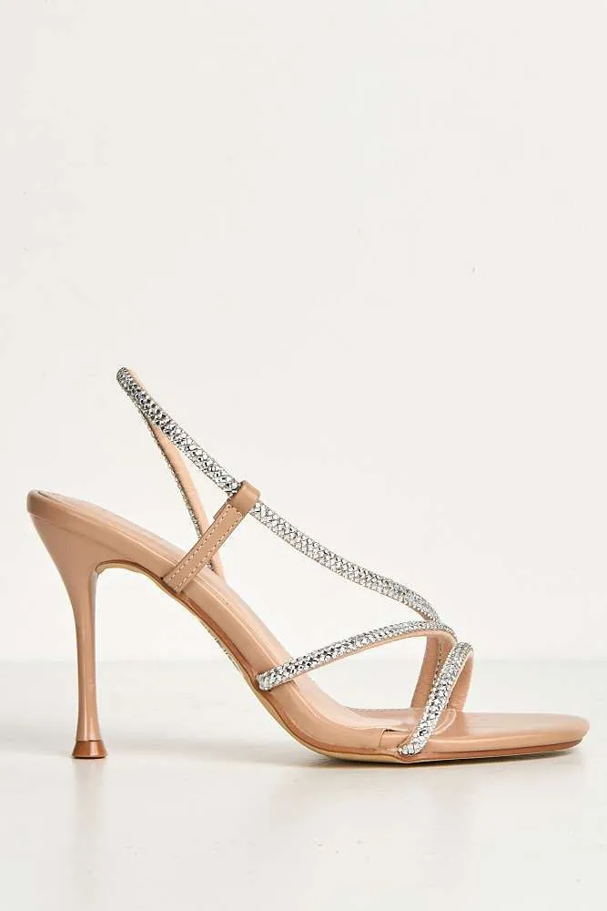 Val 3 Diamante Band Stiletto Heeled Sandals in Nude