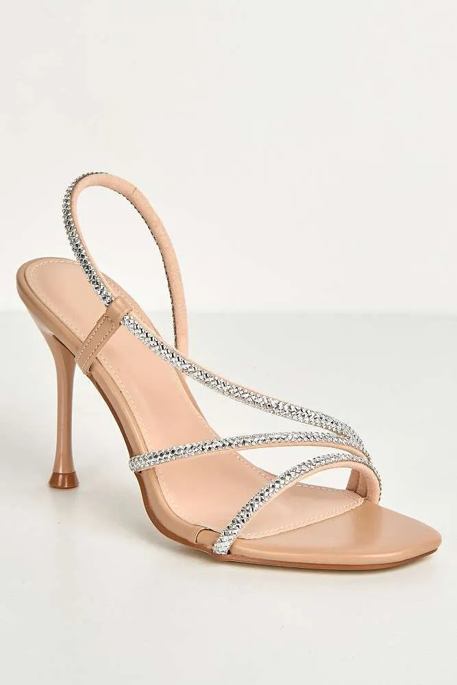 Val 3 Diamante Band Stiletto Heeled Sandals in Nude