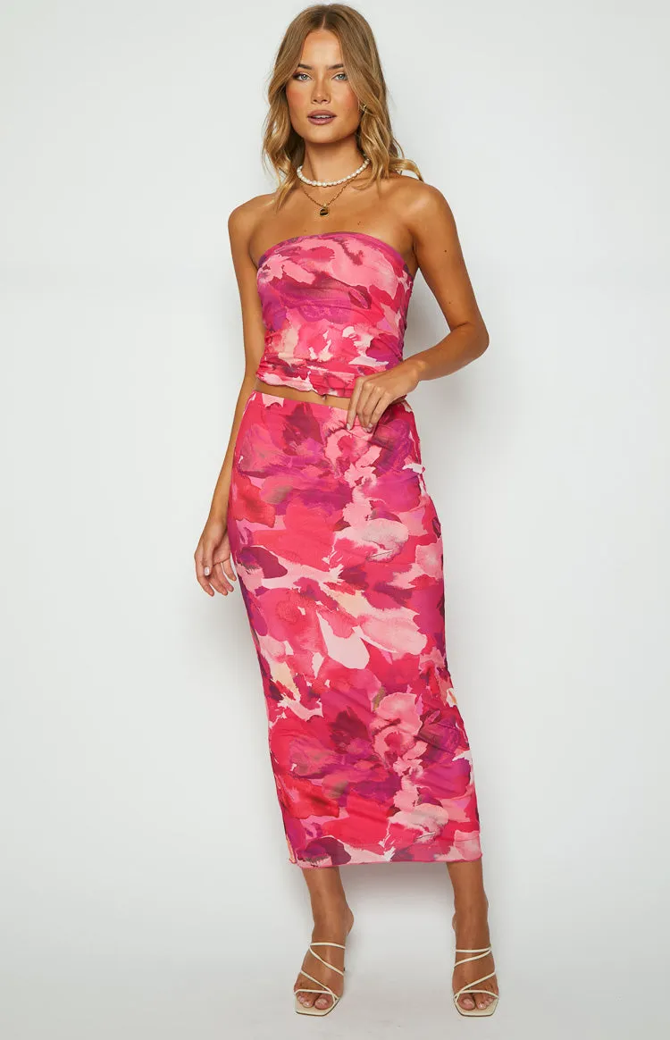 When in Rome Pink Print Mesh Maxi Skirt