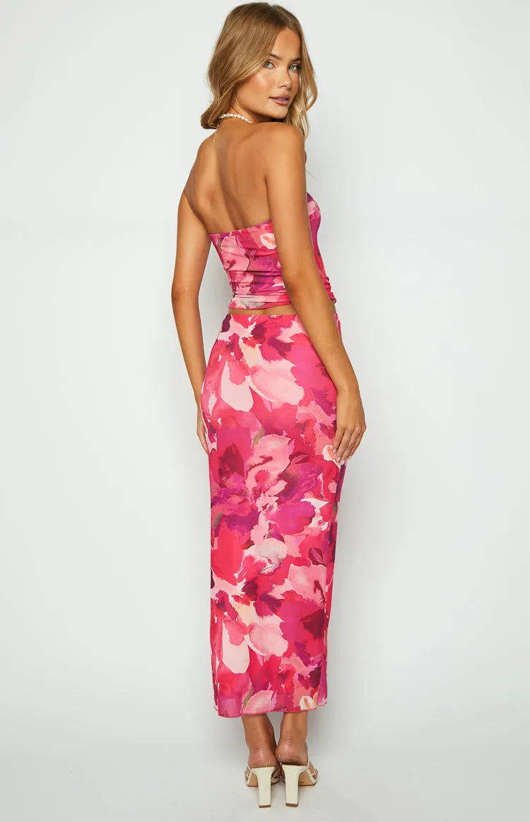 When in Rome Pink Print Mesh Maxi Skirt