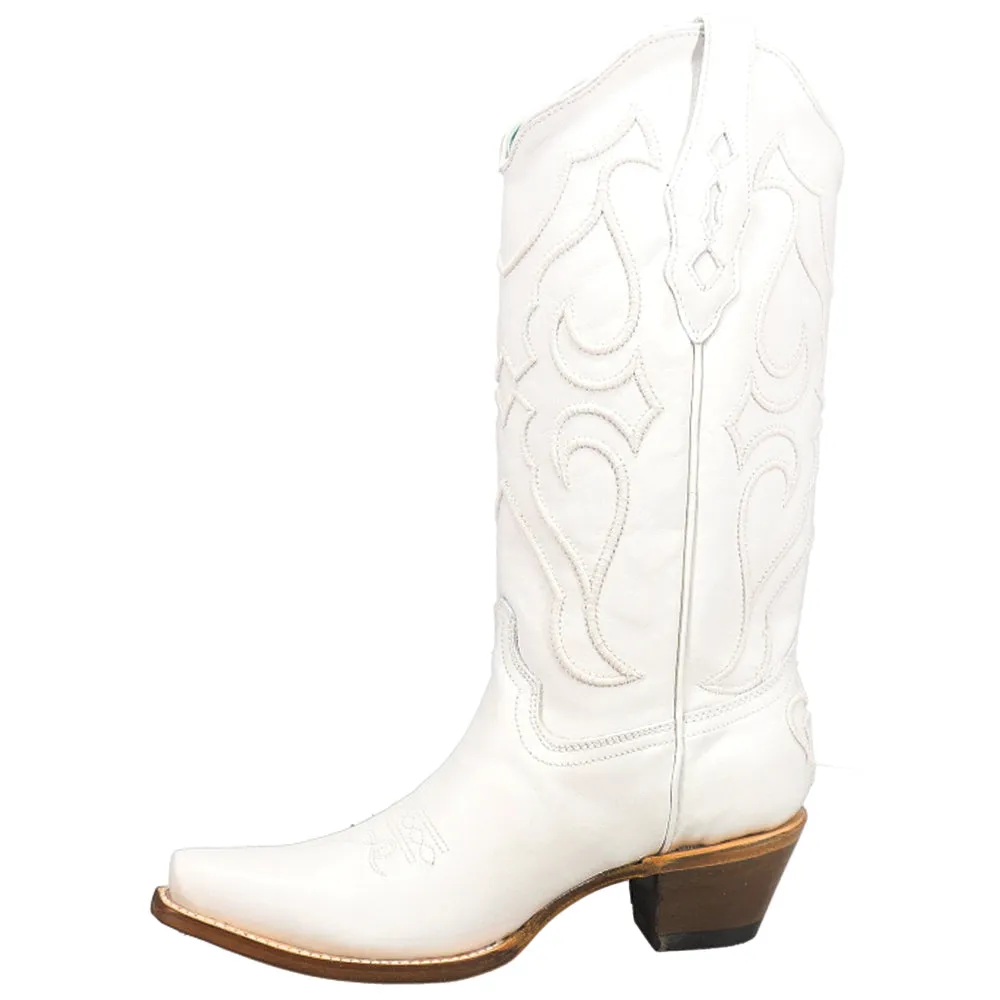 White Embroidered Snip Toe Cowboy Boots