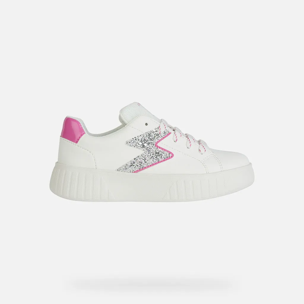 White/fuschia sneaker with a casual streetwear design