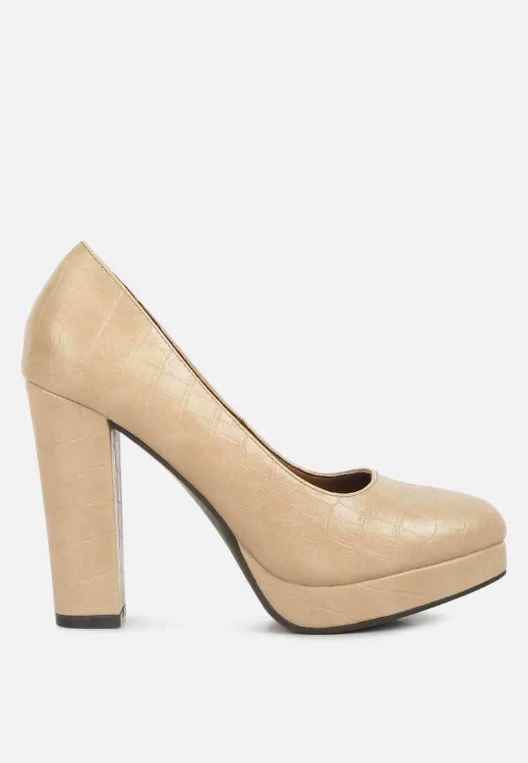 Whitley Croc Texture High Block Heel Pumps