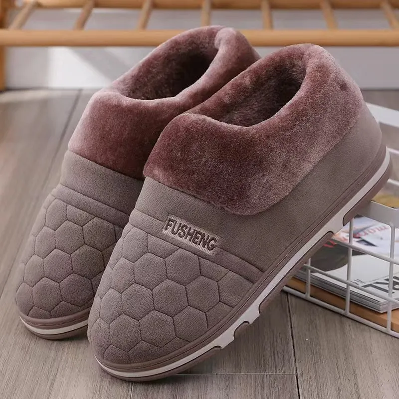 Winter Warm Men's Slippers: Indoor Soft Cotton Fabric Shoes with Gingham Design