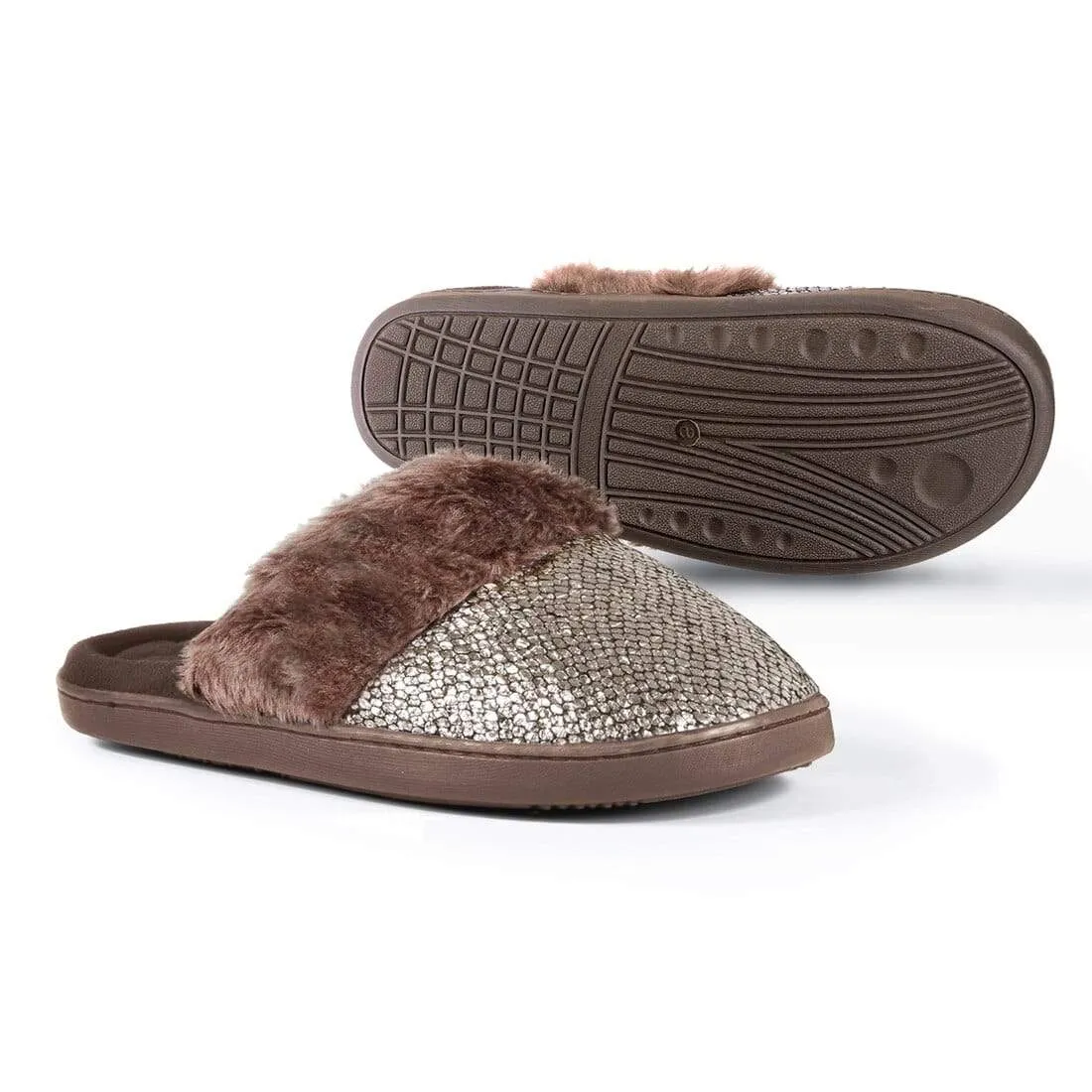 Womens Coco Slip On Mule Slippers With Faux Fur Lining